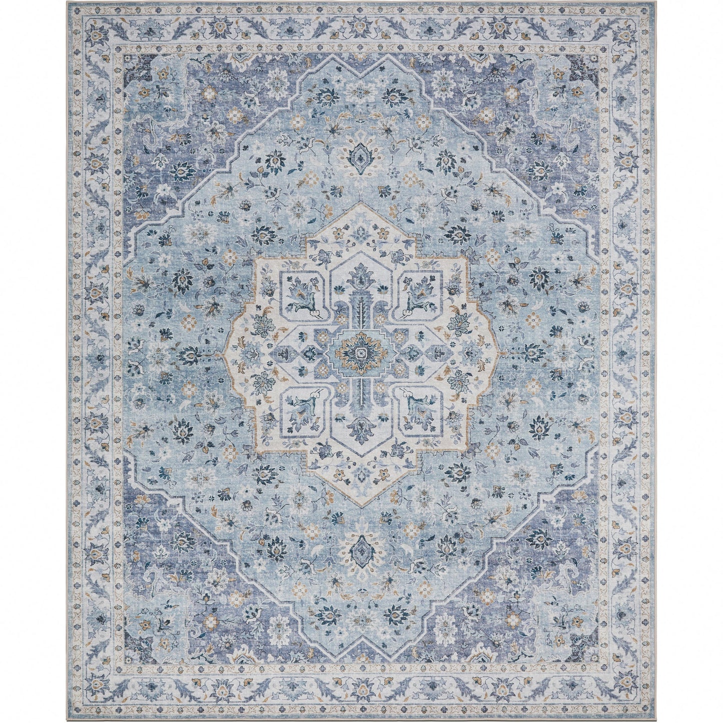 Amara Rug – Light Blue & Ivory in room