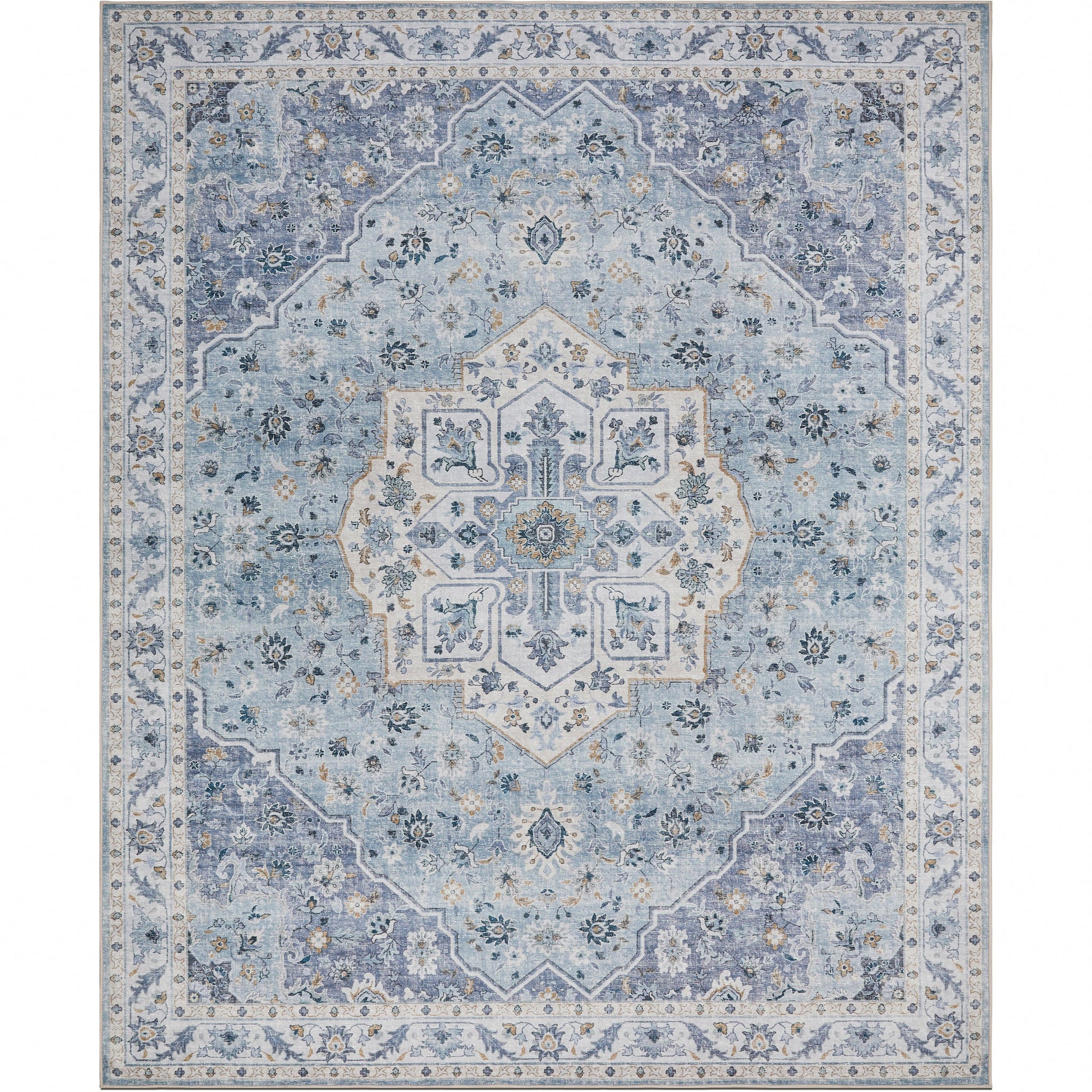 Amara Rug – Light Blue & Ivory in room