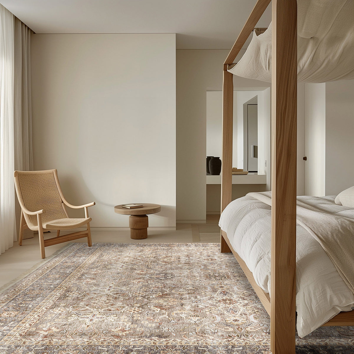 Lisa Rug – Taupe & Multi in bedroom