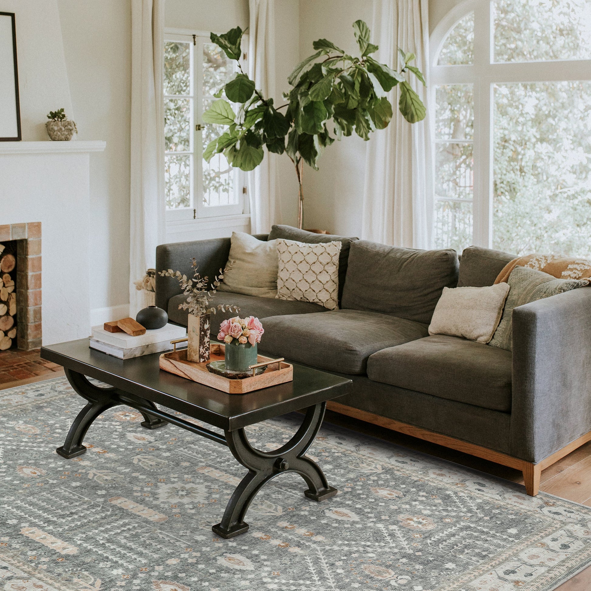 Juliet Rug – Grey & Green in living room