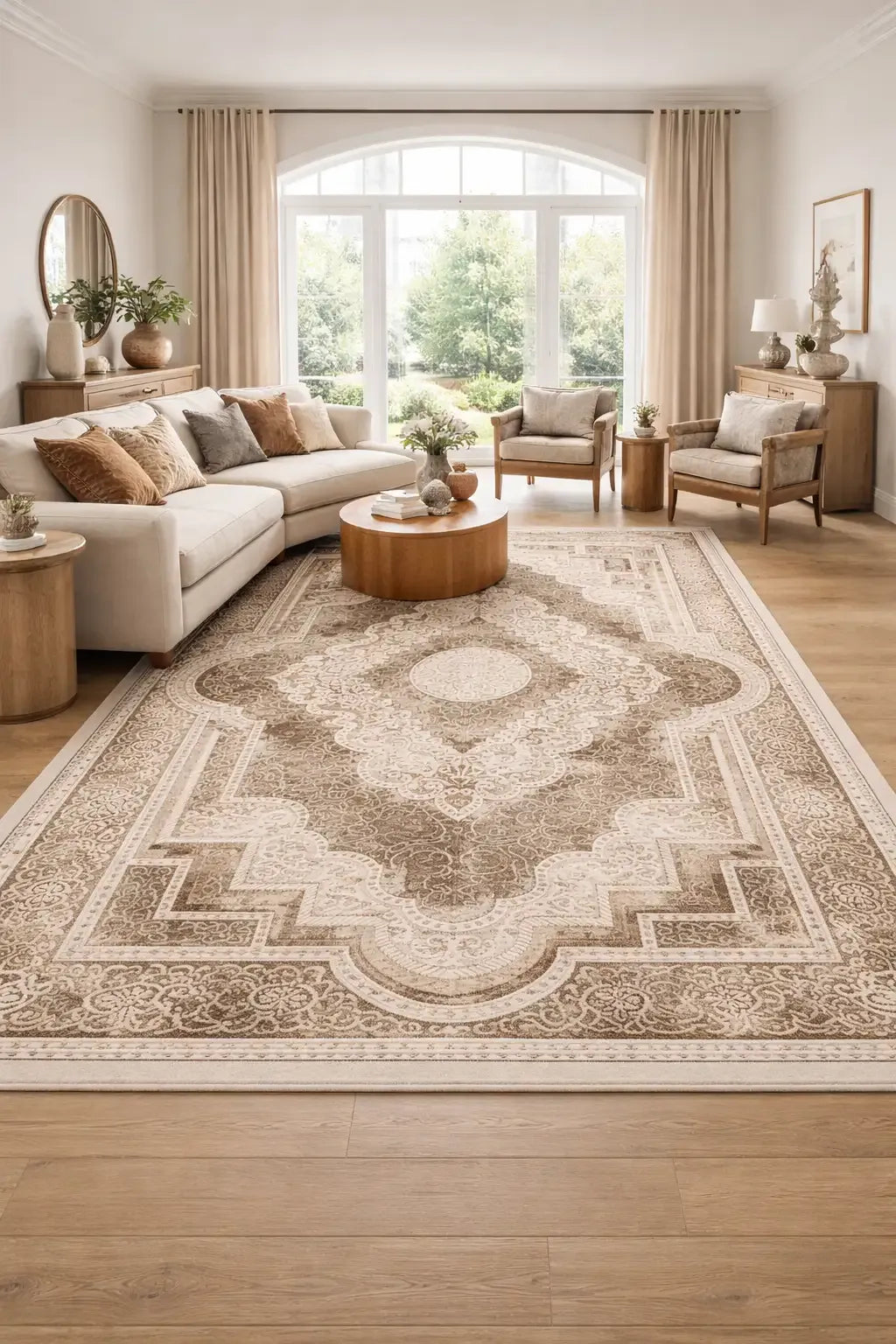 Tomasio Classic Rug Beige and Taupe in room
